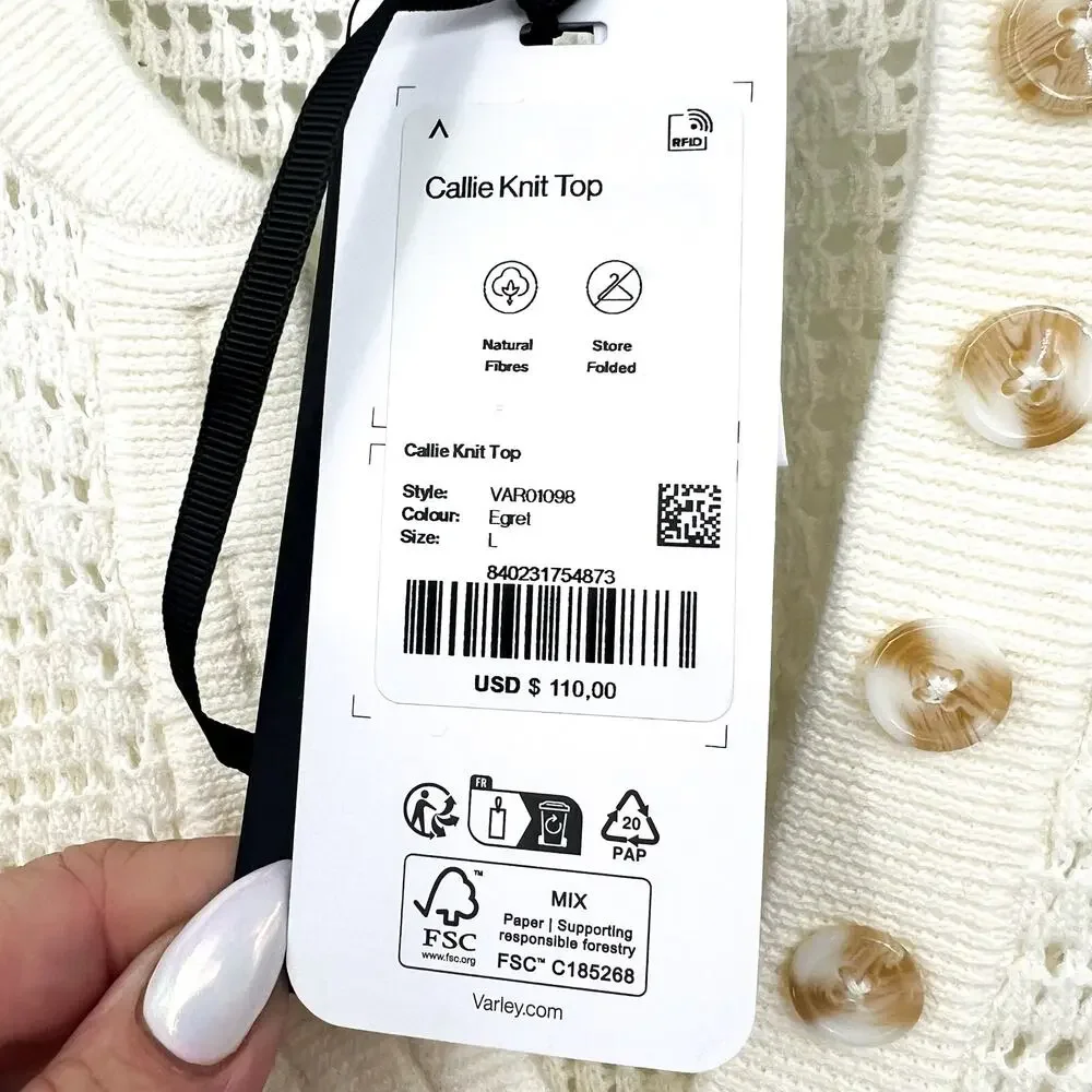 VARLEY Women's Callie Mesh Knit Top Large Beige Egret Short Sleeve NWT - Picture 11 of 13